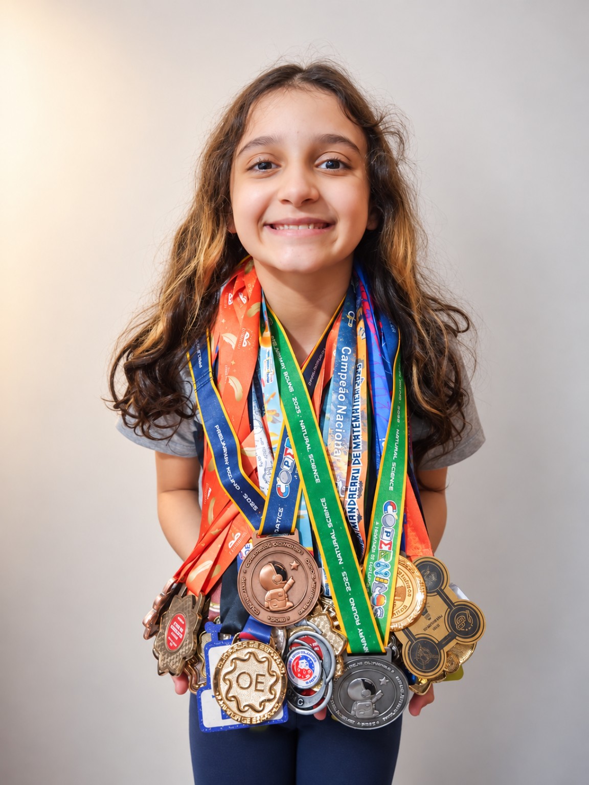Helena Carvalho de Oliveira com suas medalhas